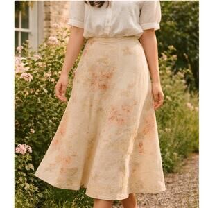 Lauren Ralph Lauren Linen Floral Midi Skirt A-Line Size 16W